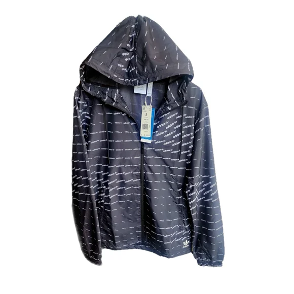 Adidas Mens Black With White Monogram Windbreaker SIZ - Picture 1 of 3